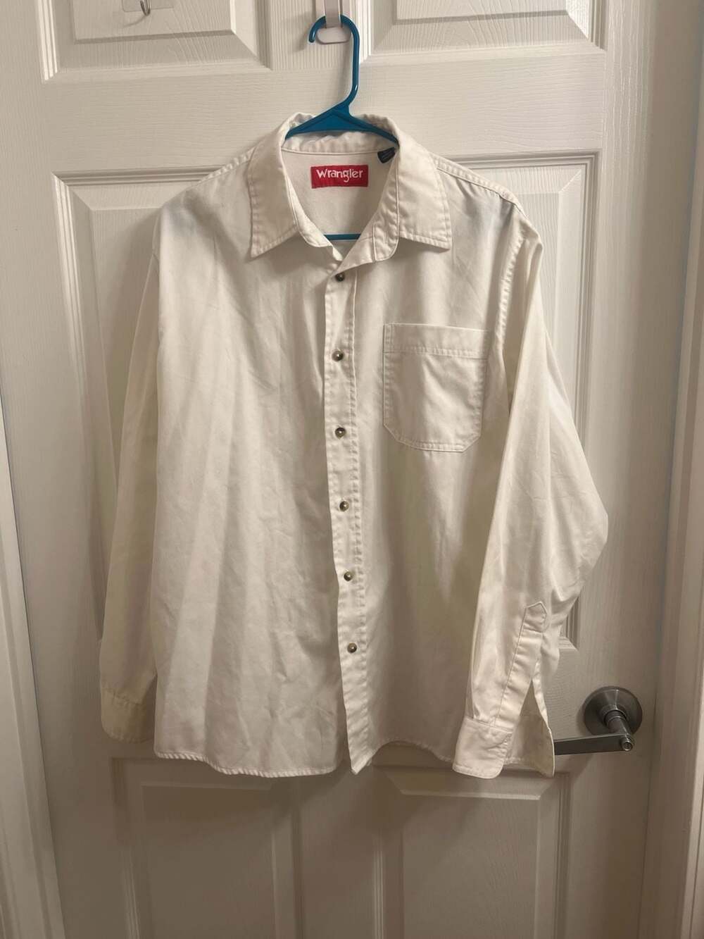 Wrangler Button Down Shirt Size L White Long Sleeve Pocket Country Cowboy